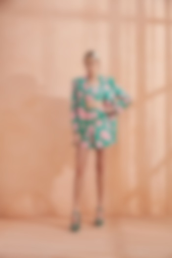 Shamrock Silk Linen Oversized Blazer Set by Label Deepika Nagpal at Pernia's Pop Up Shop