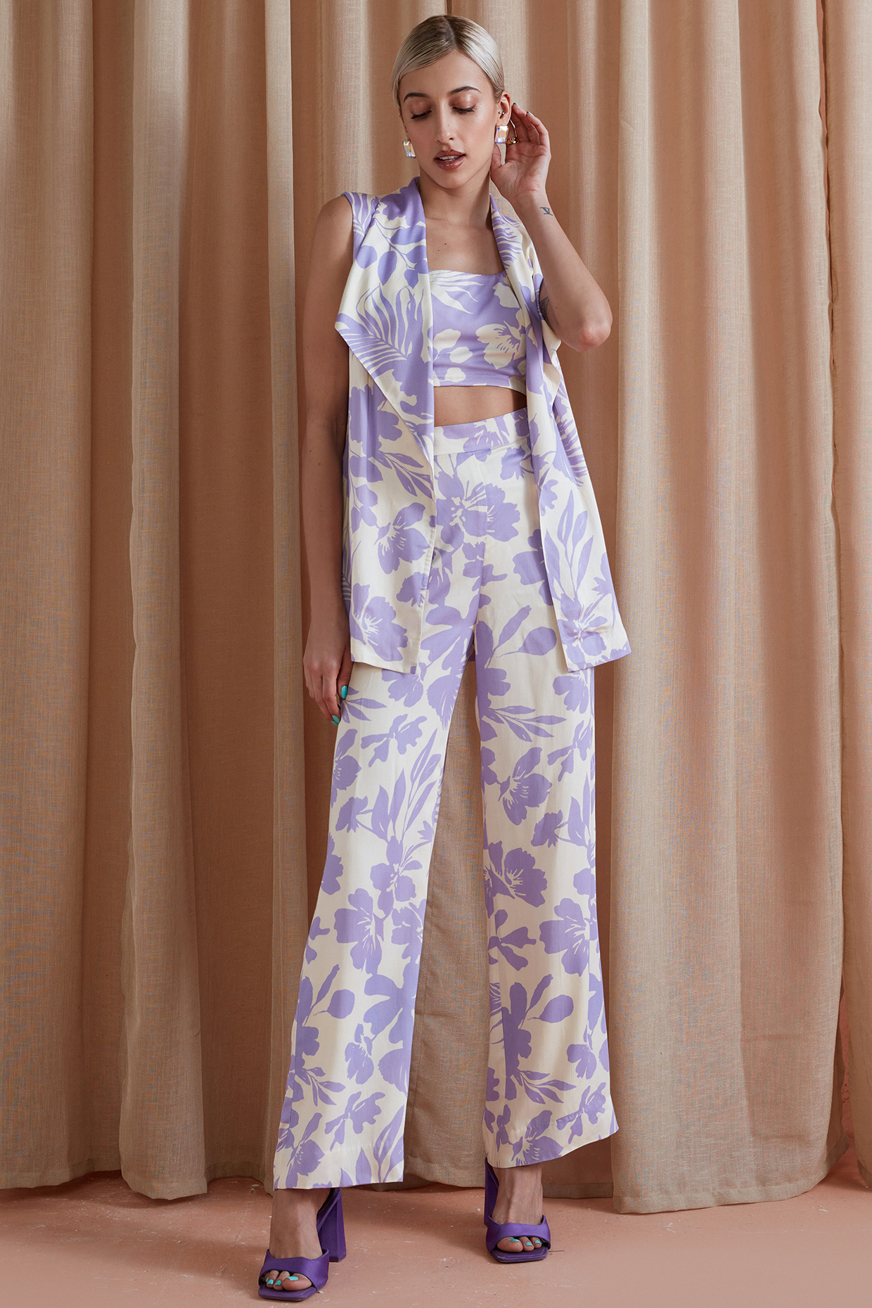 Lilac Bemberg Lenzing Modal Jacket Set by Label Deepika Nagpal at Pernia's Pop Up Shop