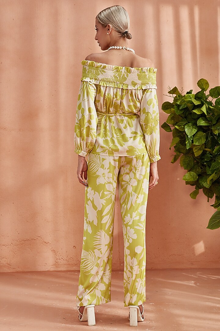 Spring Green Silk Satin Embellished Off-Shoulder Top by Label Deepika Nagpal at Pernia's Pop Up Shop