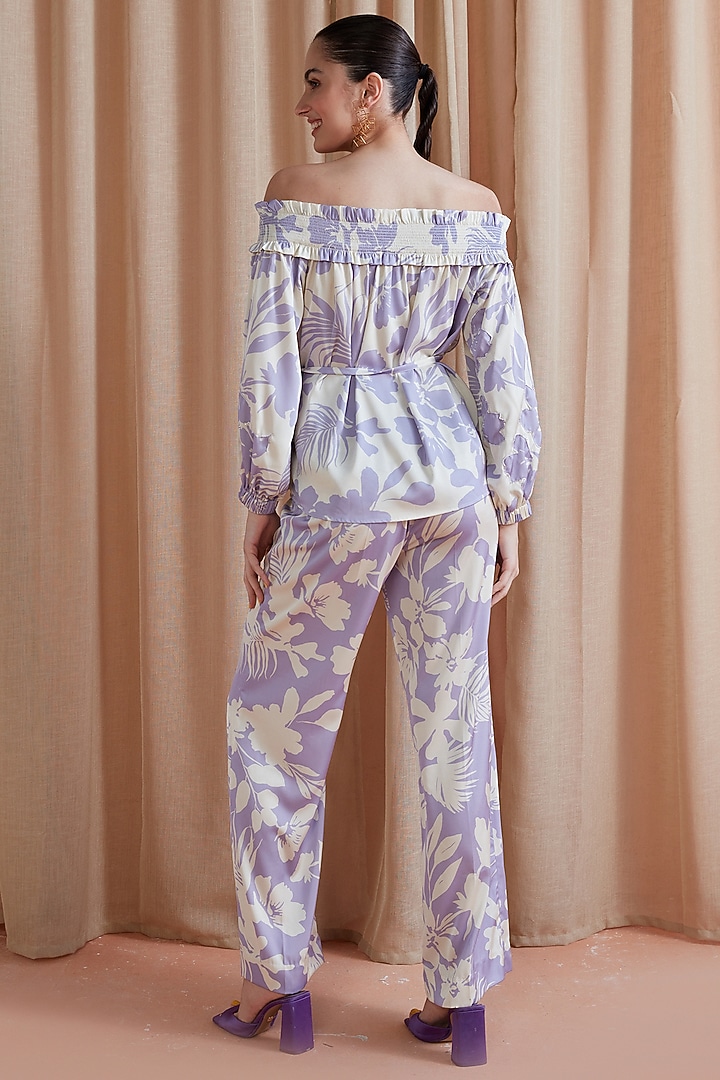 Lilac Silk Satin Embellished Off-Shoulder Top by Label Deepika Nagpal at Pernia's Pop Up Shop