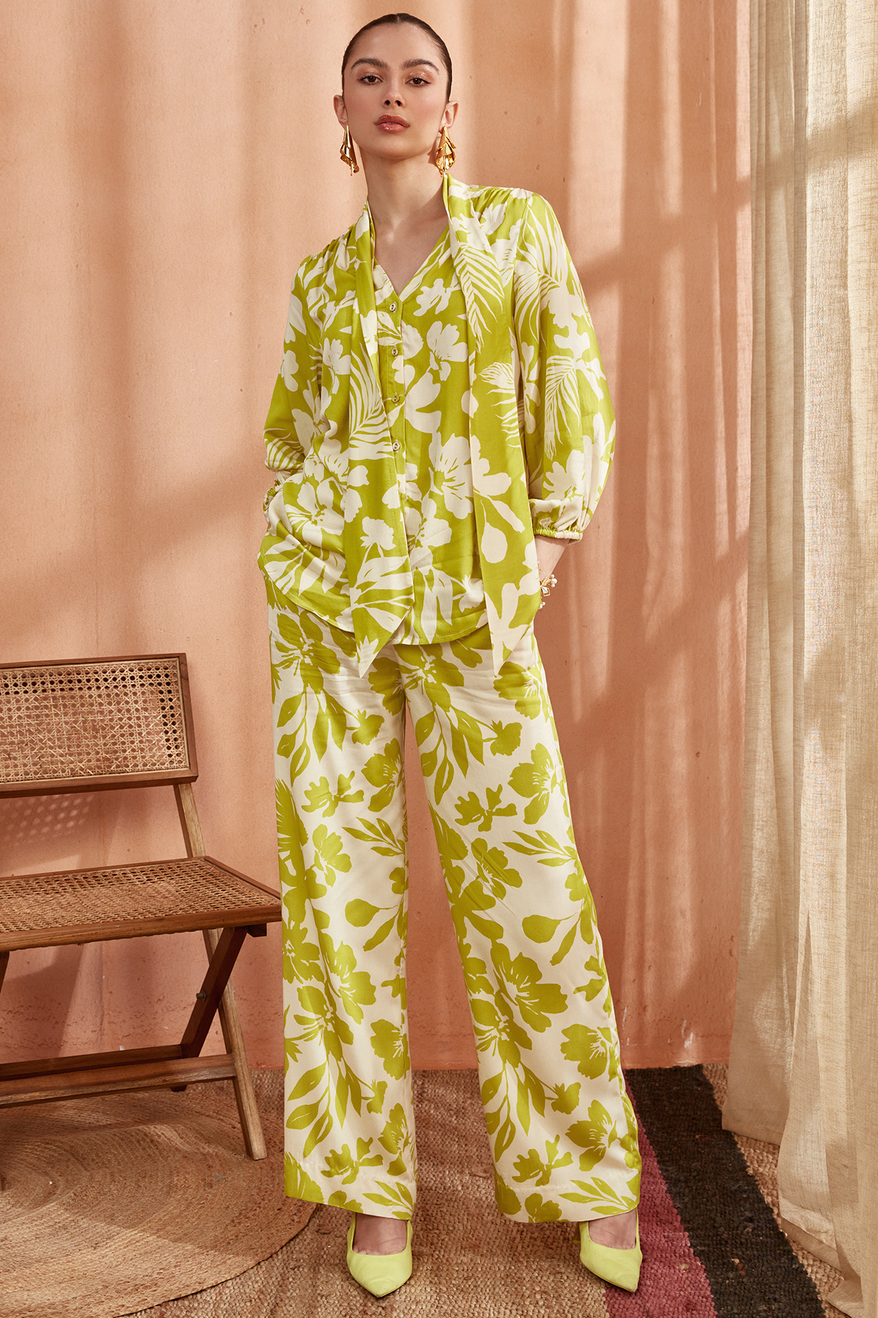Spring Green Bemberg Lenzing Modal Shirt by Label Deepika Nagpal at Pernia's Pop Up Shop