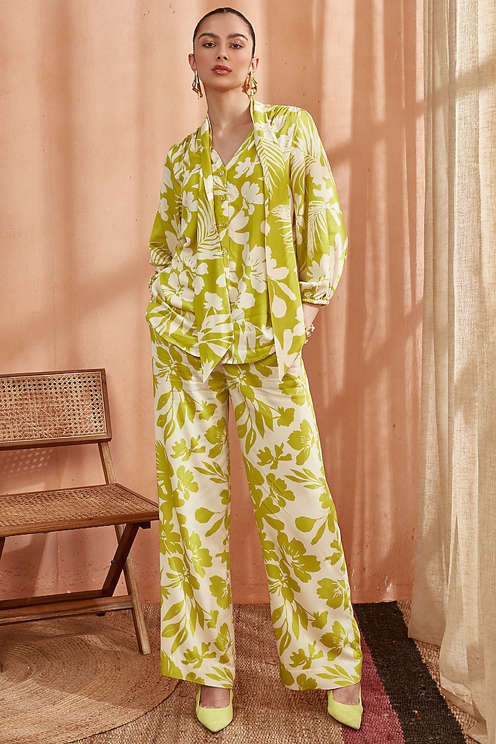 Spring Green Bemberg Lenzing Modal Shirt by Label Deepika Nagpal at Pernia's Pop Up Shop