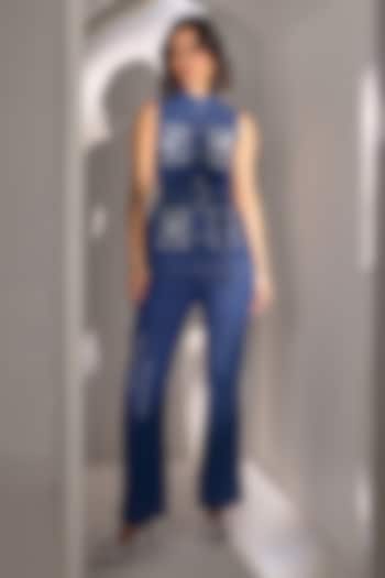 Blue Soft Denim Metallic Embroidered Co-Ord Set by Label Deepika Nagpal at Pernia's Pop Up Shop