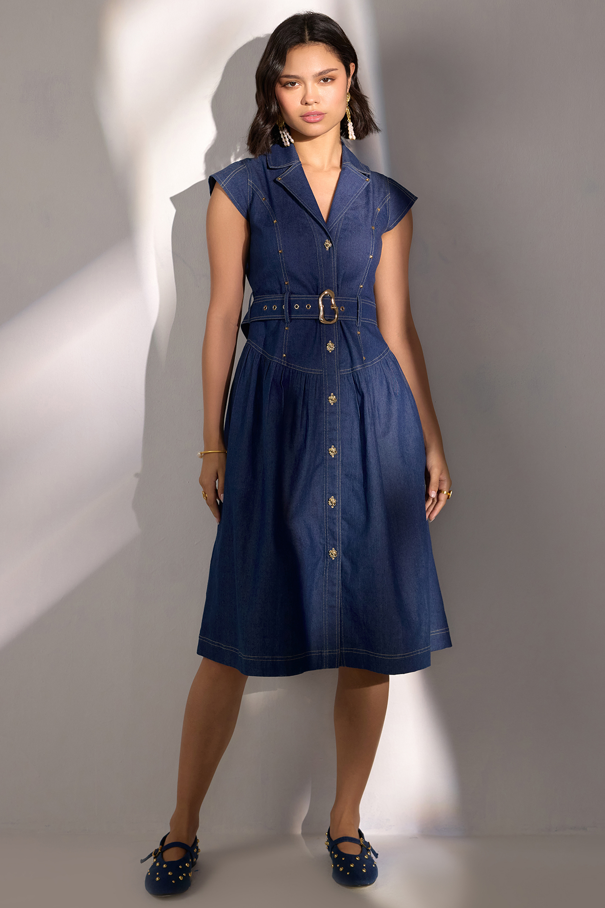 Blue Buttersoft Denim Midi Dress by Label Deepika Nagpal at Pernia's Pop Up Shop