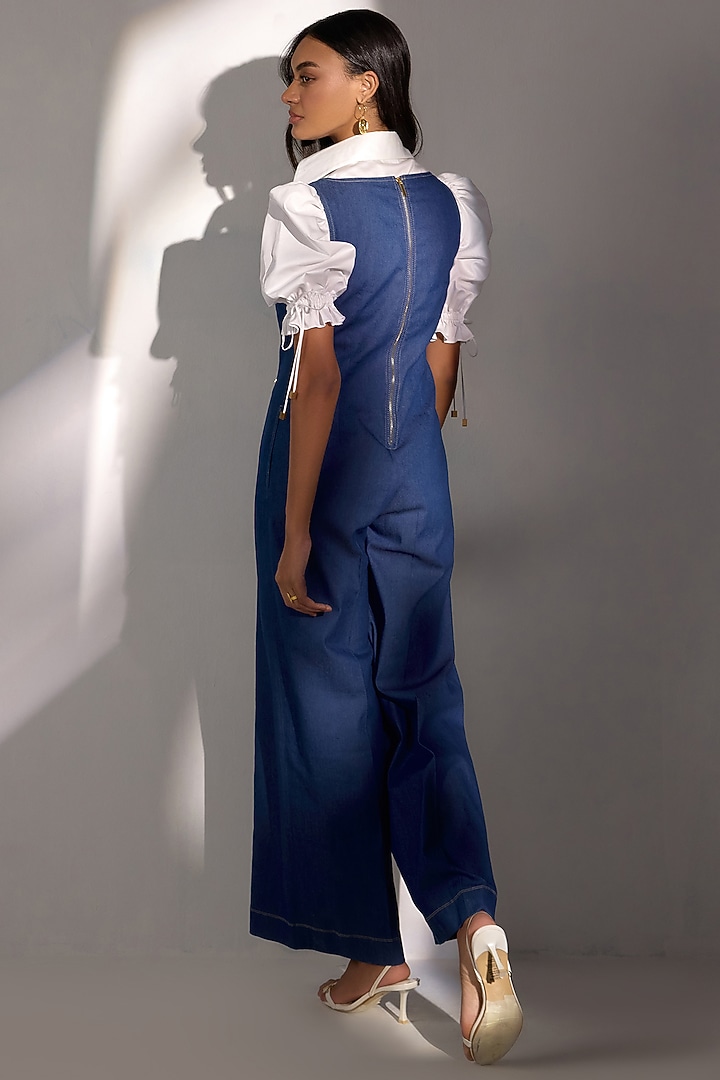 Blue Buttersoft Denim Jumpsuit With Shirt by Label Deepika Nagpal at Pernia's Pop Up Shop