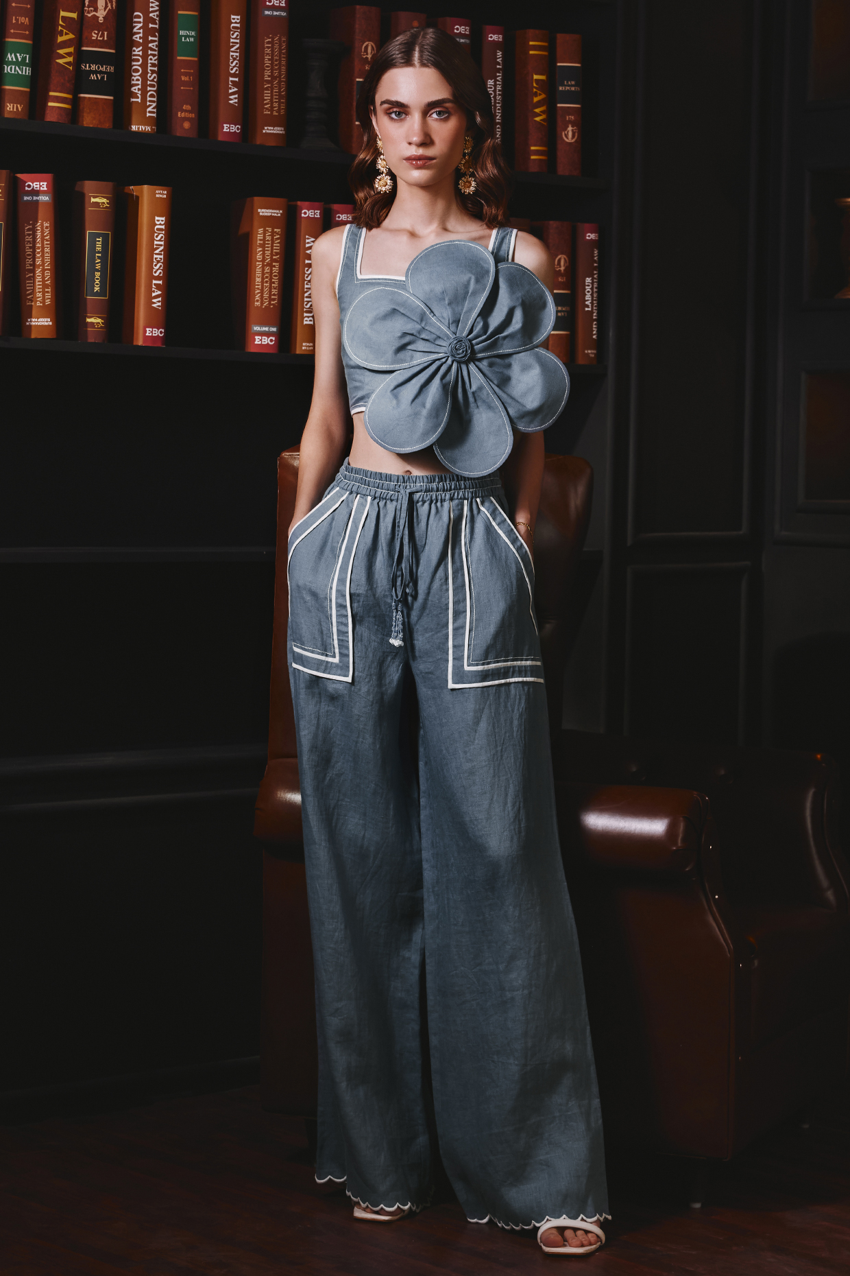 Blue Cotton Linen Co-Ord Set by Label Deepika Nagpal at Pernia's Pop Up Shop
