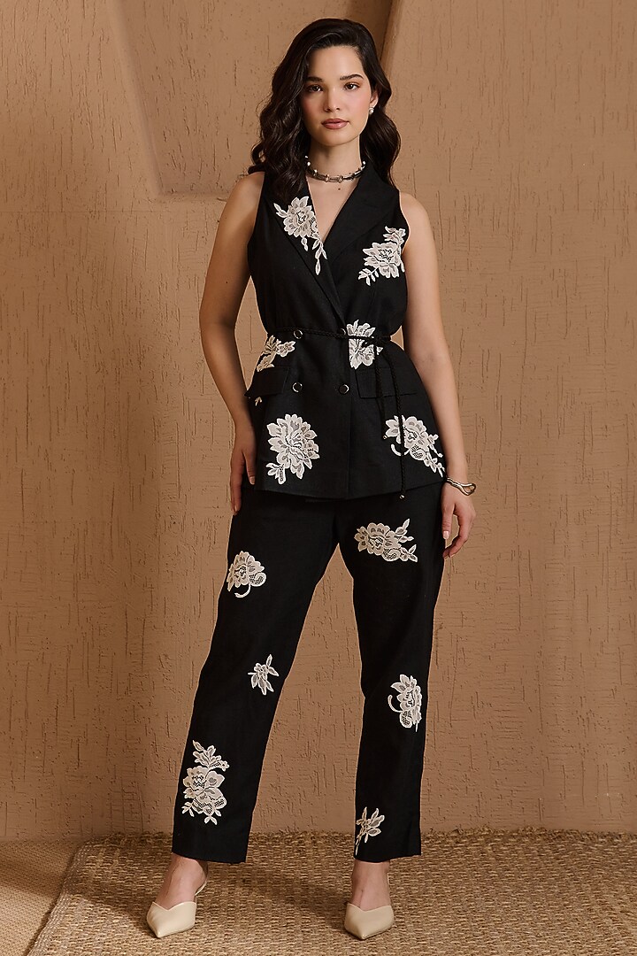 Black Cotton Linen Co-Ord Set by Label Deepika Nagpal at Pernia's Pop Up Shop