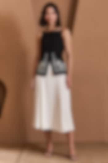 White Twill Crepe & Linen Skirt Set by Label Deepika Nagpal at Pernia's Pop Up Shop