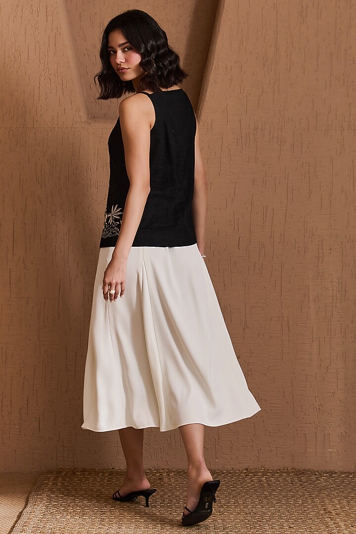 White Twill Crepe & Linen Skirt Set by Label Deepika Nagpal at Pernia's Pop Up Shop
