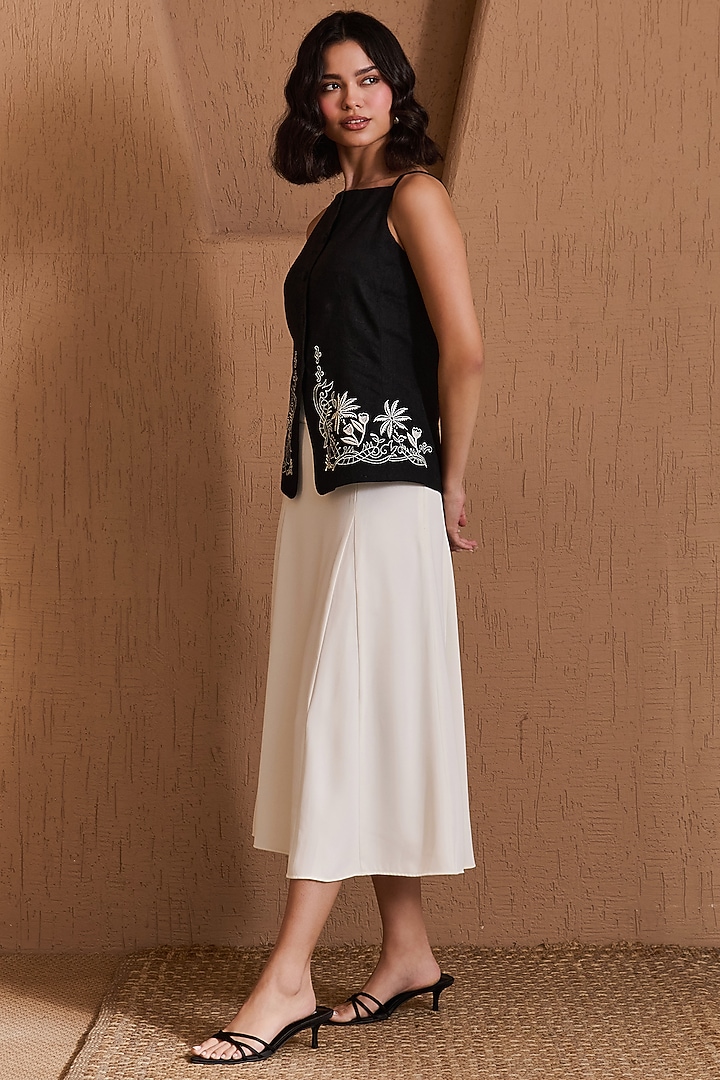 White Twill Crepe & Linen Skirt Set by Label Deepika Nagpal at Pernia's Pop Up Shop