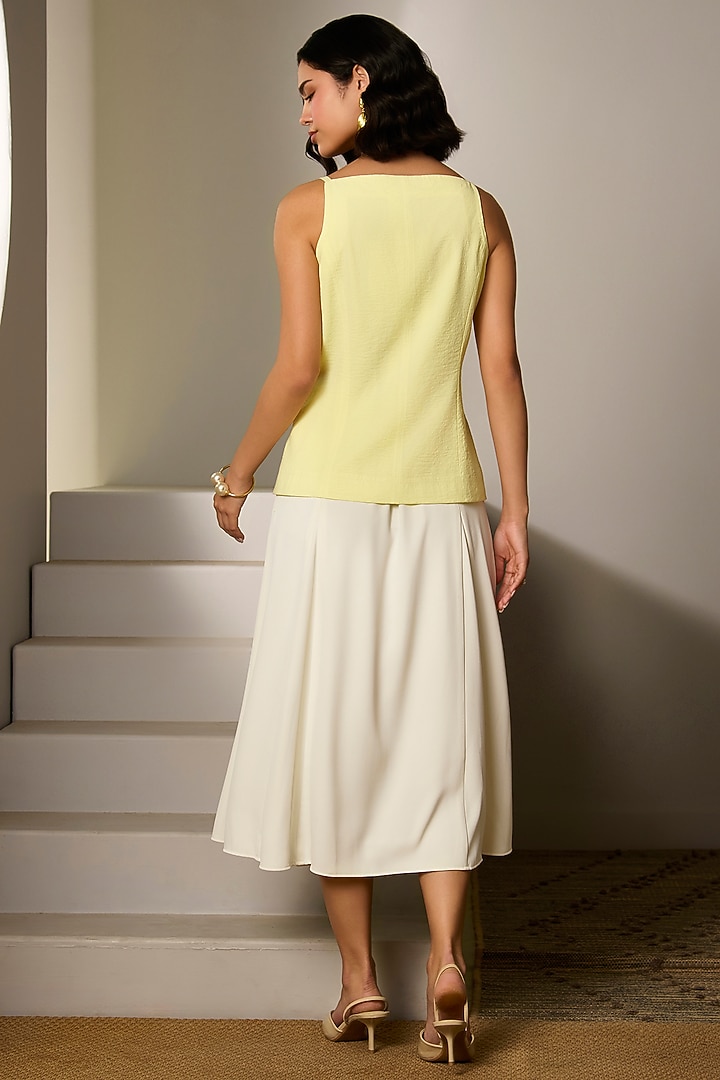 White Twill Crepe & Linen Skirt Set by Label Deepika Nagpal at Pernia's Pop Up Shop