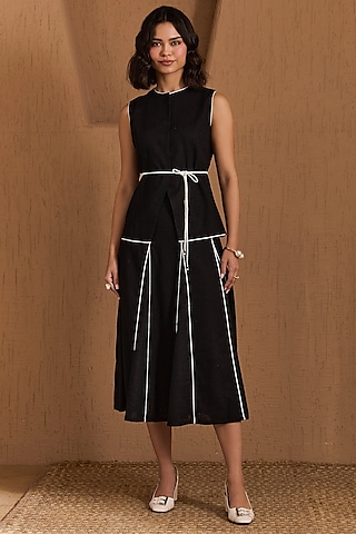 Black Linen Skirt Set by Label Deepika Nagpal
