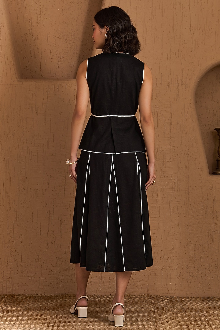 Black Linen Skirt Set by Label Deepika Nagpal at Pernia's Pop Up Shop
