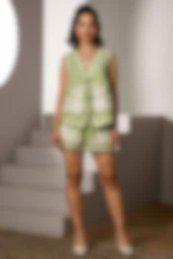 Green Linen Yarn-Dyed Co-Ord Set by Label Deepika Nagpal at Pernia's Pop Up Shop