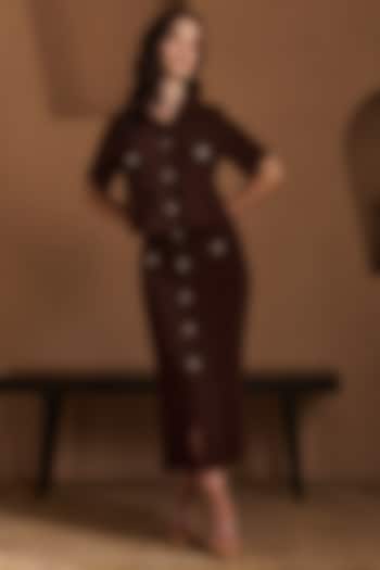 Brown Twill Crepe Skirt Set by Label Deepika Nagpal at Pernia's Pop Up Shop