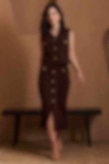 Brown Twill Crepe Skirt Set by Label Deepika Nagpal at Pernia's Pop Up Shop
