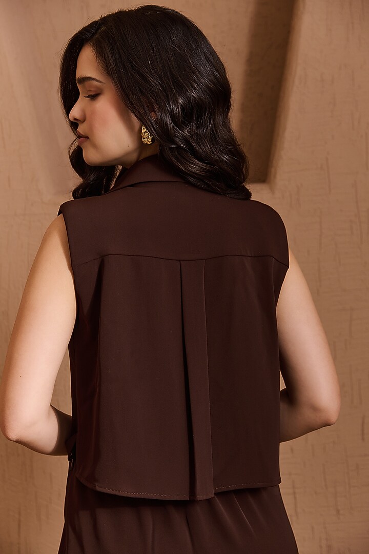 Brown Twill Crepe Skirt Set by Label Deepika Nagpal at Pernia's Pop Up Shop