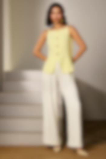 Butter Yellow & White Crepe Co-Ord Set by Label Deepika Nagpal at Pernia's Pop Up Shop