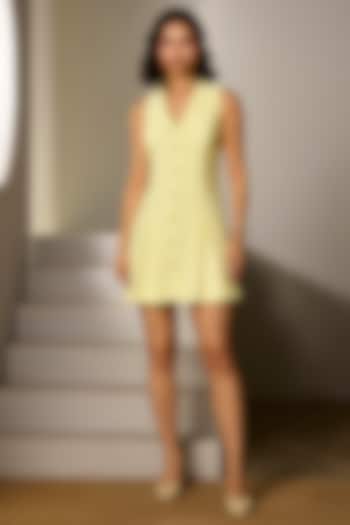 Butter Yellow Crepe Sleeveless Mini Summer Dress by Label Deepika Nagpal at Pernia's Pop Up Shop