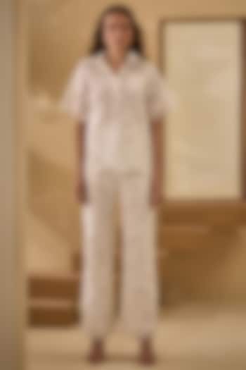 White Irish Mesh Scalloped Co-Ord Set by Label Deepika Nagpal at Pernia's Pop Up Shop