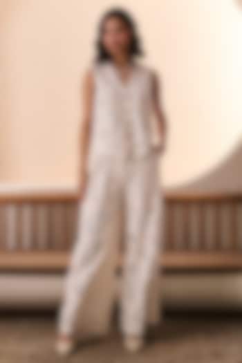 Beige Cotton Embroidered Co-Ord Set by Label Deepika Nagpal at Pernia's Pop Up Shop