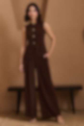 Brown Twill Crepe Co-Ord Set by Label Deepika Nagpal at Pernia's Pop Up Shop