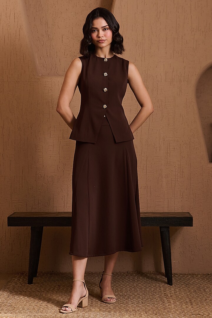 Brown Twill Crepe Skirt Set by Label Deepika Nagpal at Pernia's Pop Up Shop