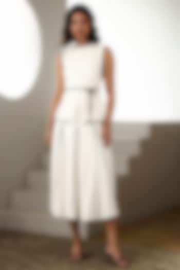 Ivory Twill Crepe Skirt Set by Label Deepika Nagpal at Pernia's Pop Up Shop