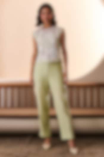 Green Cotton Linen & Butter Soft Linen Embroidered Co-Ord Set by Label Deepika Nagpal at Pernia's Pop Up Shop