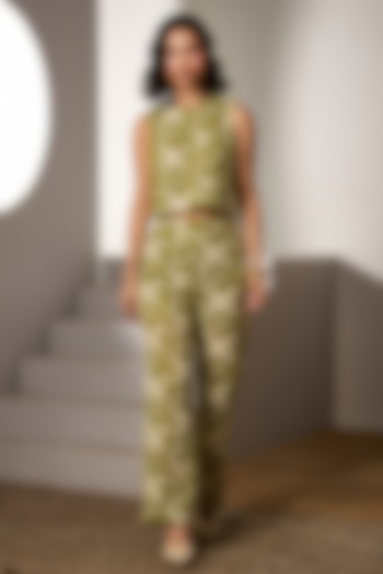 Green Mesh Co-Ord Set by Label Deepika Nagpal at Pernia's Pop Up Shop