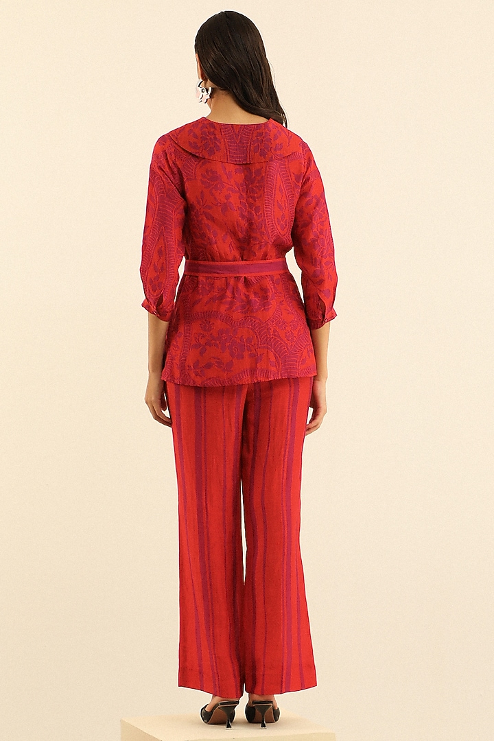 Tangerine Handloom Linen Printed Shirt by Label Deepika Nagpal at Pernia's Pop Up Shop