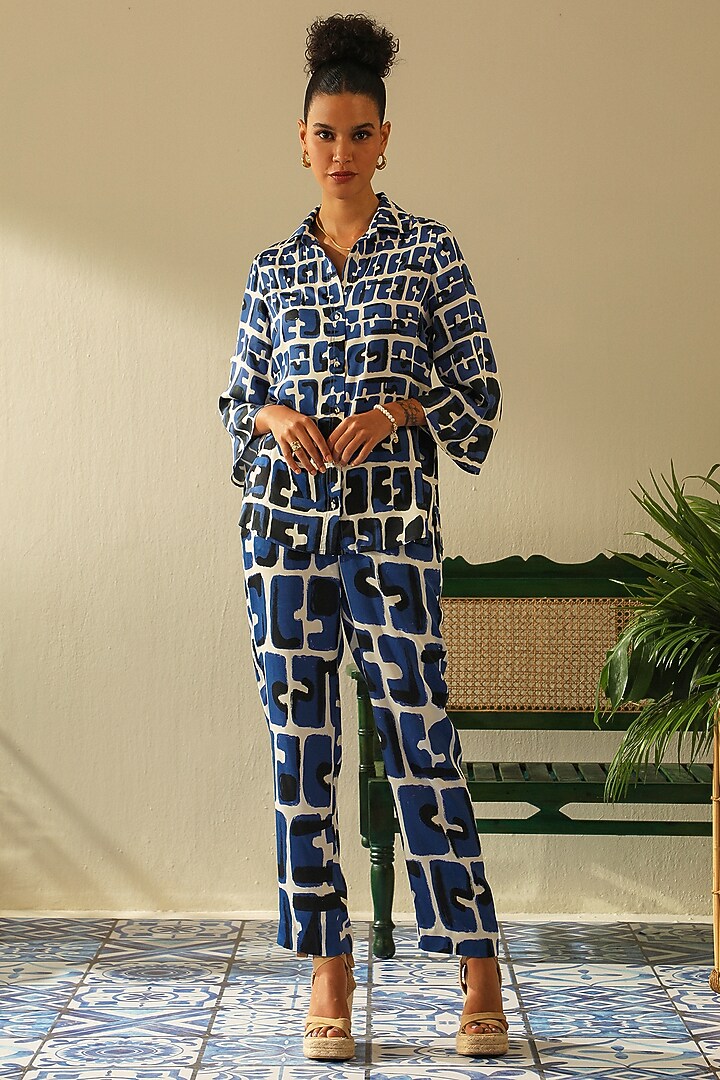 Indigo Irish Cotton Co-Ord Set by Label Deepika Nagpal at Pernia's Pop Up Shop