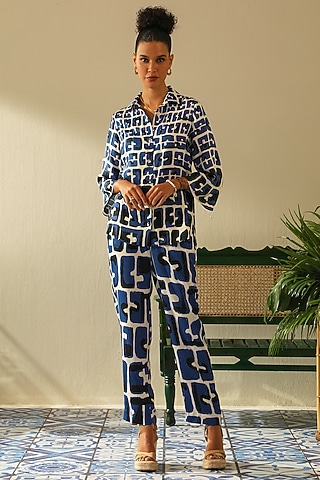 Indigo Irish Cotton Co-Ord Set by Label Deepika Nagpal