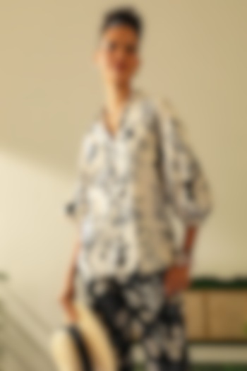 White & Black Handloom Cotton Shirt by Label Deepika Nagpal at Pernia's Pop Up Shop