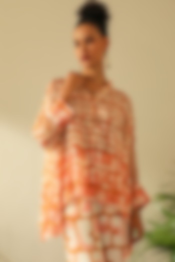 Ochre Pearl Chiffon Kimono Shirt by Label Deepika Nagpal at Pernia's Pop Up Shop