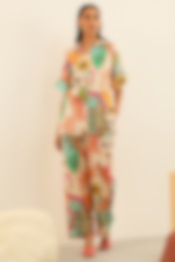 Multi-Colored Mulberry Silk Printed Pant Set by Label Deepika Nagpal at Pernia's Pop Up Shop