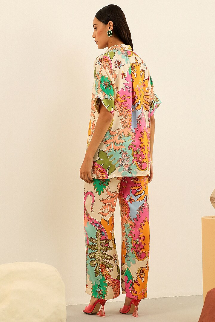 Multi-Colored Mulberry Silk Printed Pant Set by Label Deepika Nagpal at Pernia's Pop Up Shop