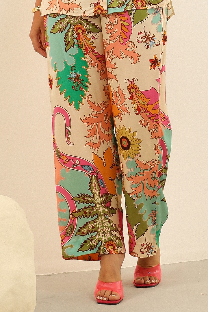 Multi-Colored Mulberry Silk Printed Pant Set by Label Deepika Nagpal at Pernia's Pop Up Shop