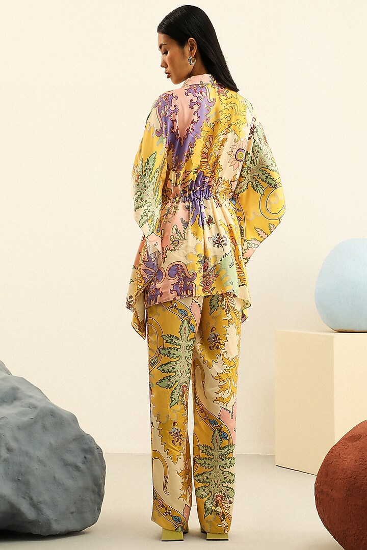 Yellow Mulberry Silk Printed Pant Set by Label Deepika Nagpal at Pernia's Pop Up Shop