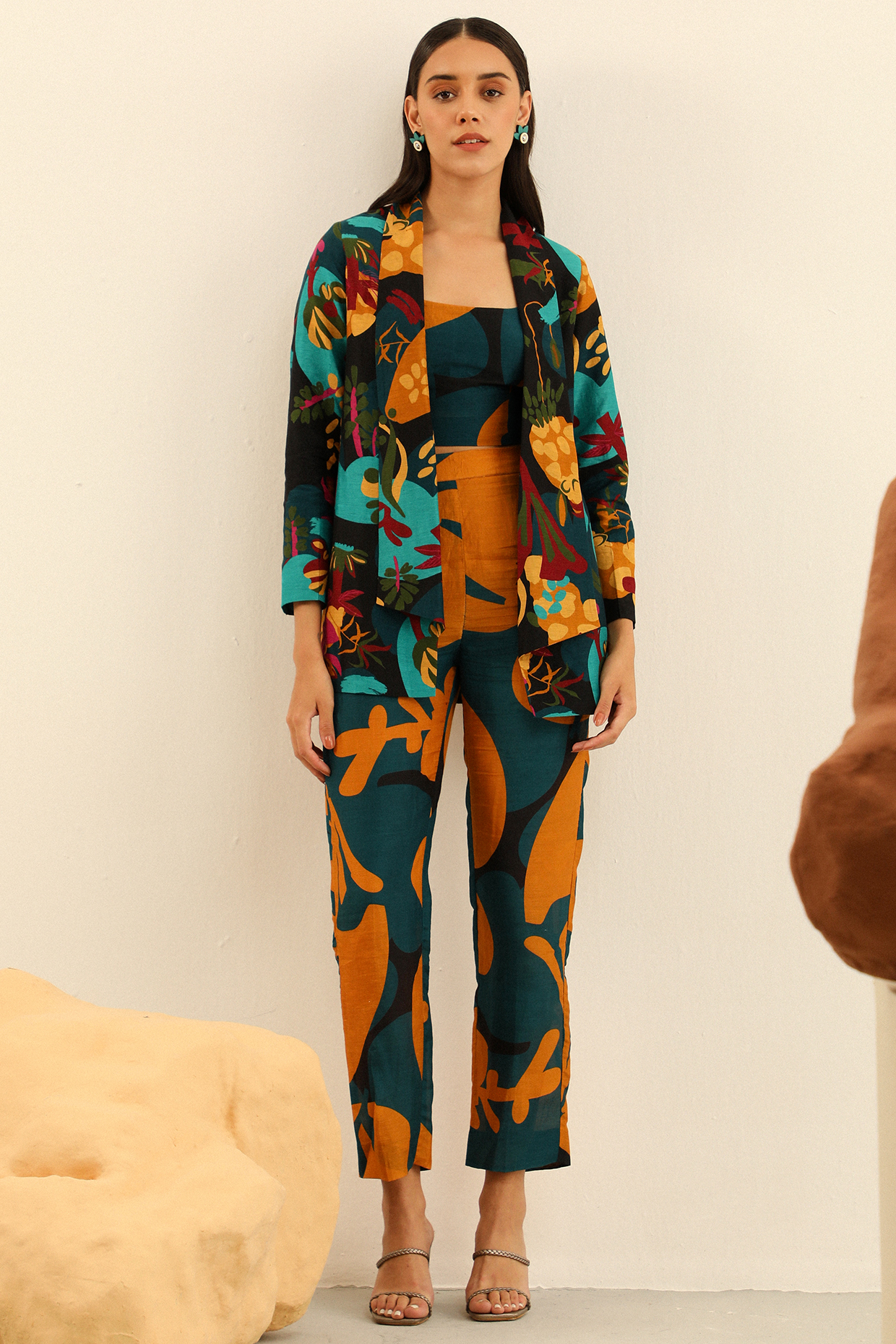 Black Handloom Linen Printed Co-Ord Set by Label Deepika Nagpal at Pernia's Pop Up Shop
