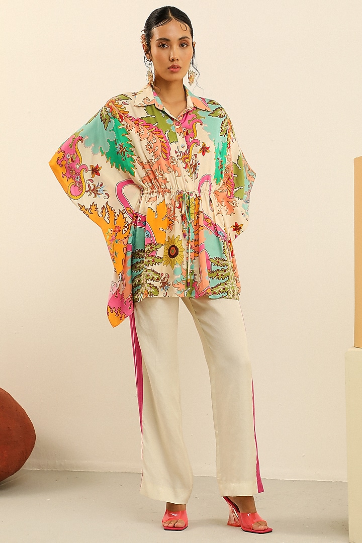 Ivory Luxury Crepe Printed Co-Ord Set by Label Deepika Nagpal at Pernia's Pop Up Shop