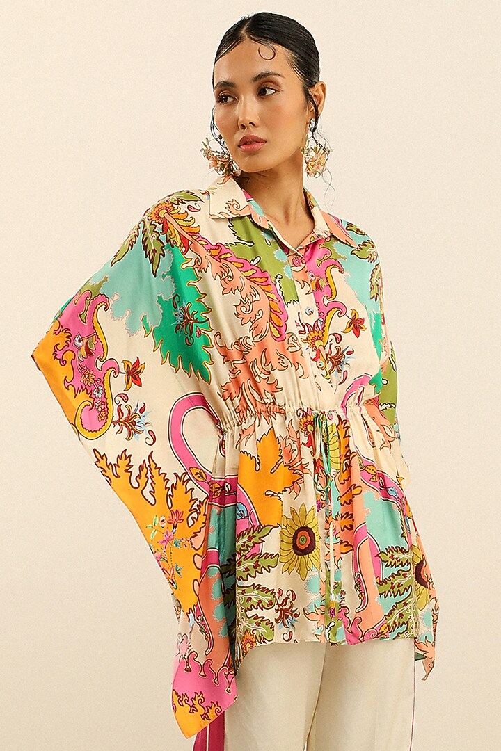 Ivory Luxury Crepe Printed Co-Ord Set by Label Deepika Nagpal at Pernia's Pop Up Shop