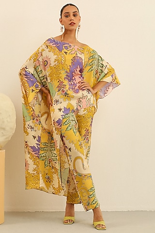 Yellow Mulberry Printed Cape by Label Deepika Nagpal