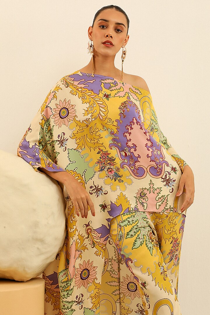 Yellow Mulberry Printed Cape by Label Deepika Nagpal at Pernia's Pop Up Shop