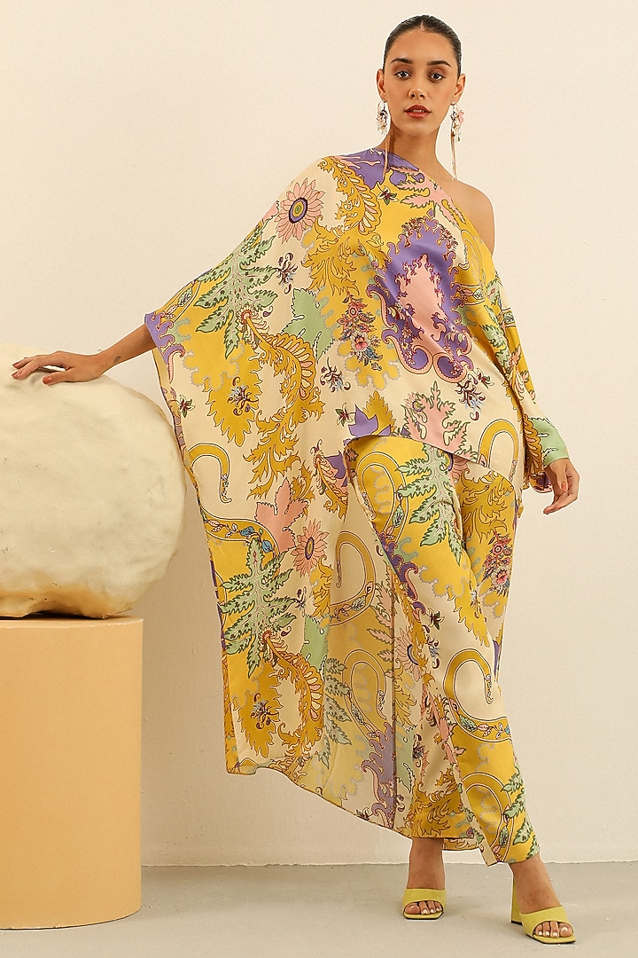 Yellow Mulberry Printed Cape by Label Deepika Nagpal at Pernia's Pop Up Shop