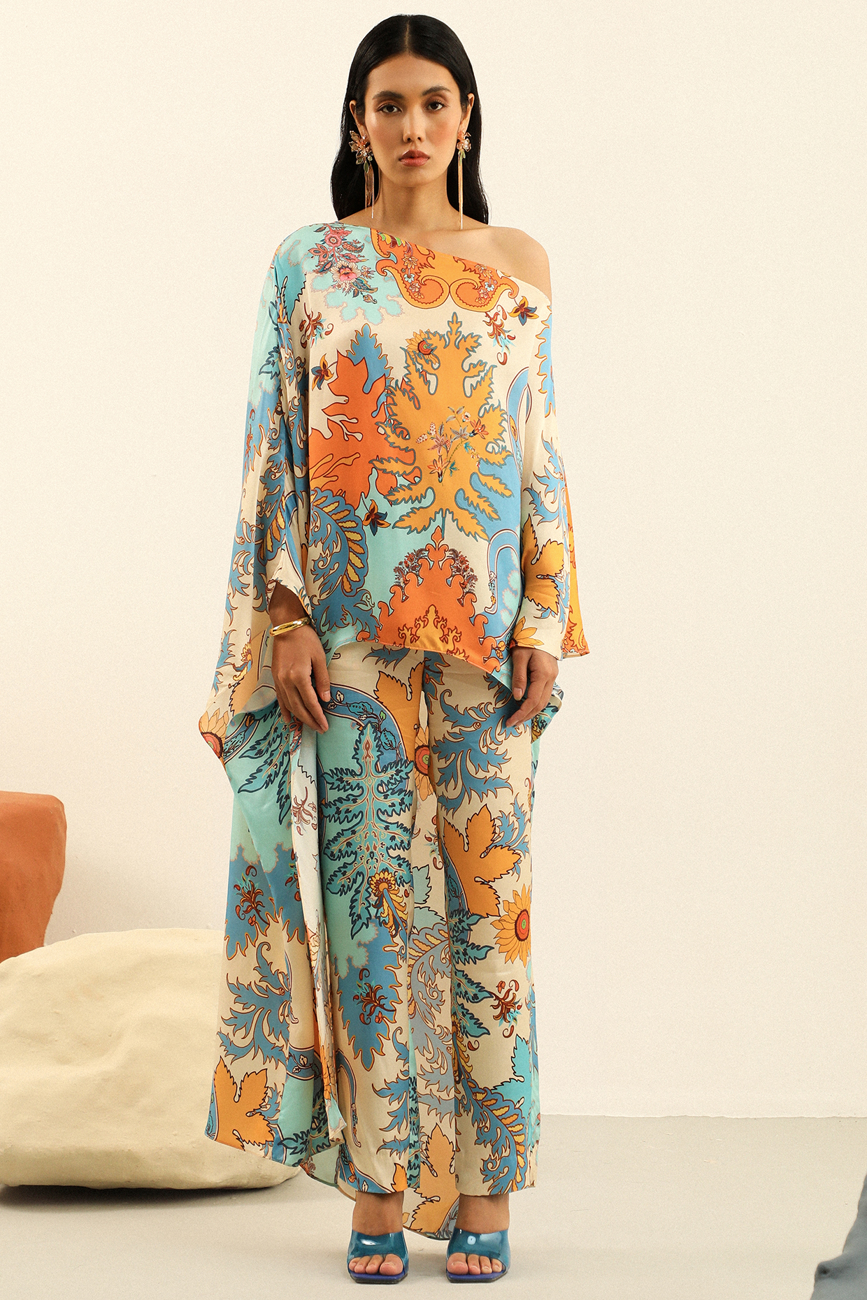 Blue Mulberry Printed Cape by Label Deepika Nagpal at Pernia's Pop Up Shop