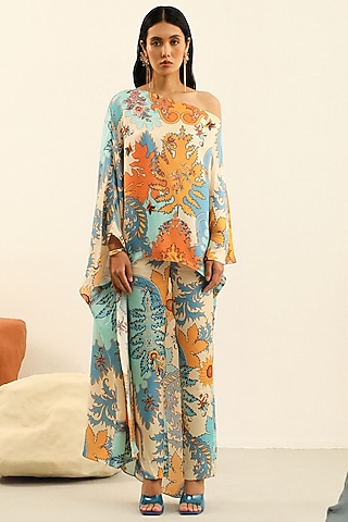 Blue Mulberry Printed Cape by Label Deepika Nagpal