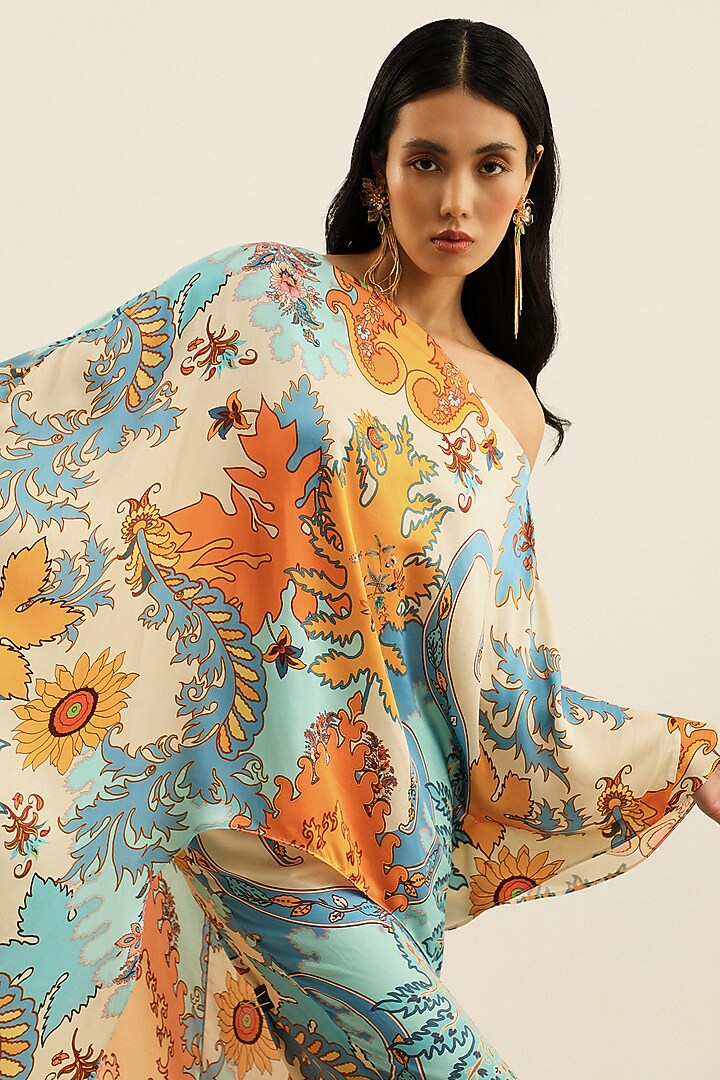 Blue Mulberry Printed Cape by Label Deepika Nagpal at Pernia's Pop Up Shop