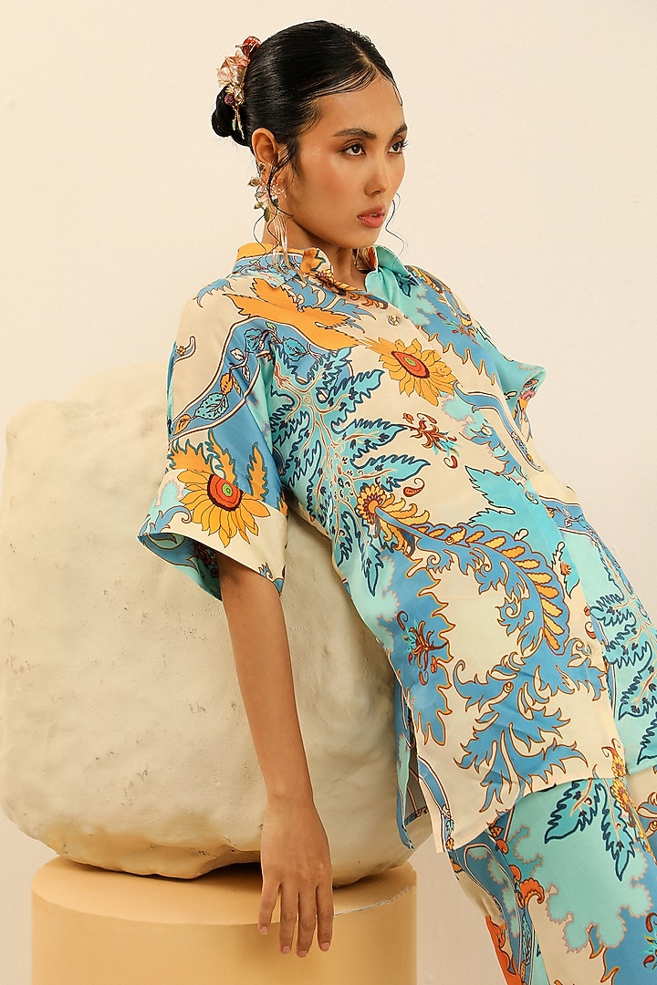 Blue Mulberry Printed Shirt by Label Deepika Nagpal at Pernia's Pop Up Shop