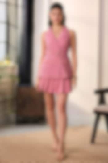 Pink Premium Lace Mesh Co-Ord Set by Label Deepika Nagpal at Pernia's Pop Up Shop